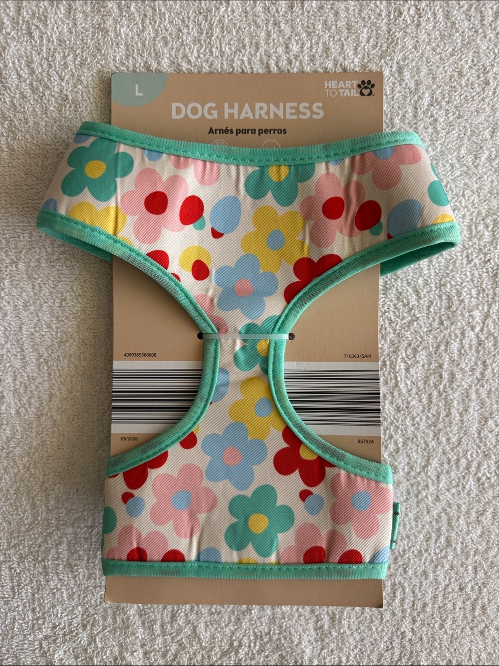 Heart To Tail Floral Dog Harness in Mint Trim - Large